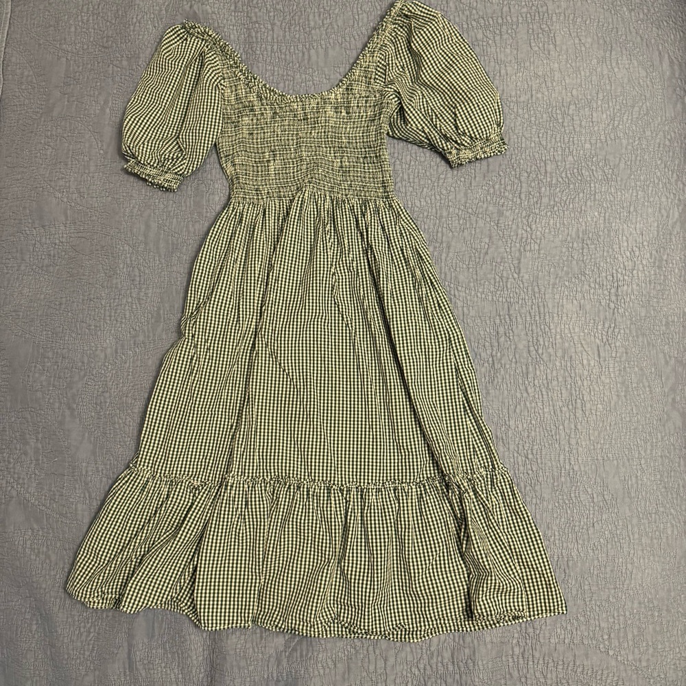 Hill House Green Gingham Puff-Sleeve Midi Dress